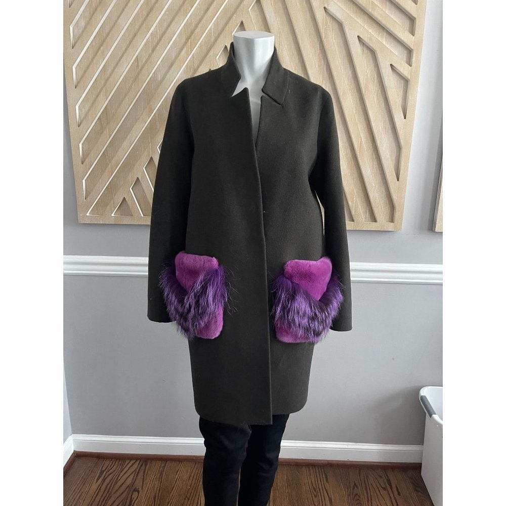 SEVEN LAB NYC Purple Fur Pocket Wool Cashmere Coat - Size Small